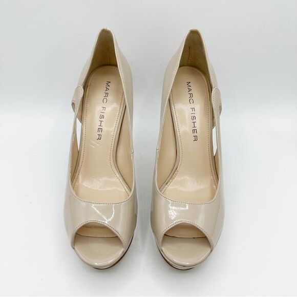 Marc Fisher Peep Toe Platform Stiletto Nude Patent Leather Heels Sz 10M - Picture 5 of 12